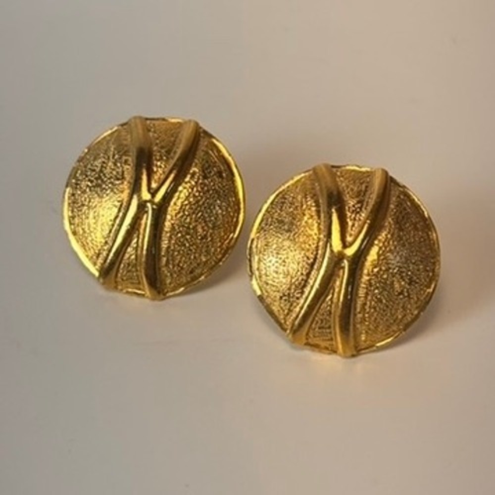 Vintage Gold Clip On Earrings Heavy Textured Round Statement Boho Chic Goth